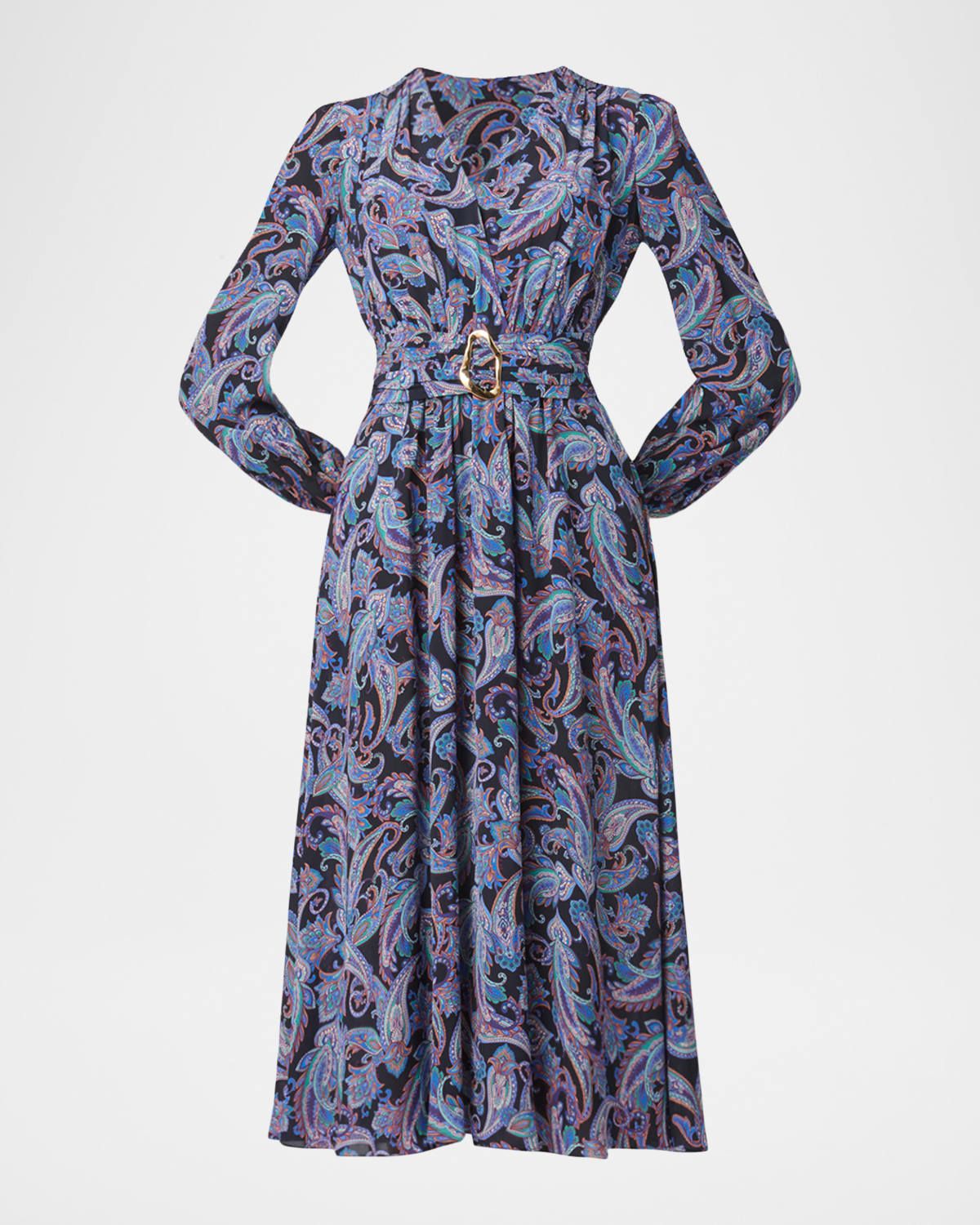 Kendall Paisley-Print Viscose Midi Dress