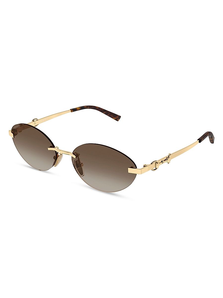 Women's Through Horsebit 58MM Oval Sunglasses - Gold Brown