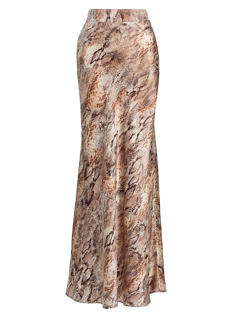 Women's Ryker Snake Print Silk Maxi Skirt - Tan Multi Western Snake - Size 12