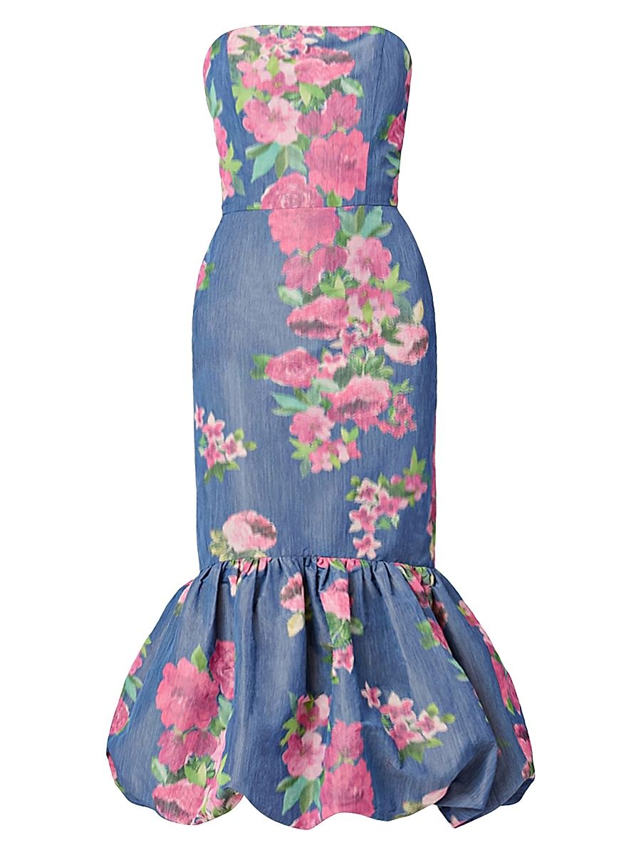 Shoshanna Women's Julieanne Floral Bubble-Hem Midi Dress - Navy Magenta Multi - Size 12
