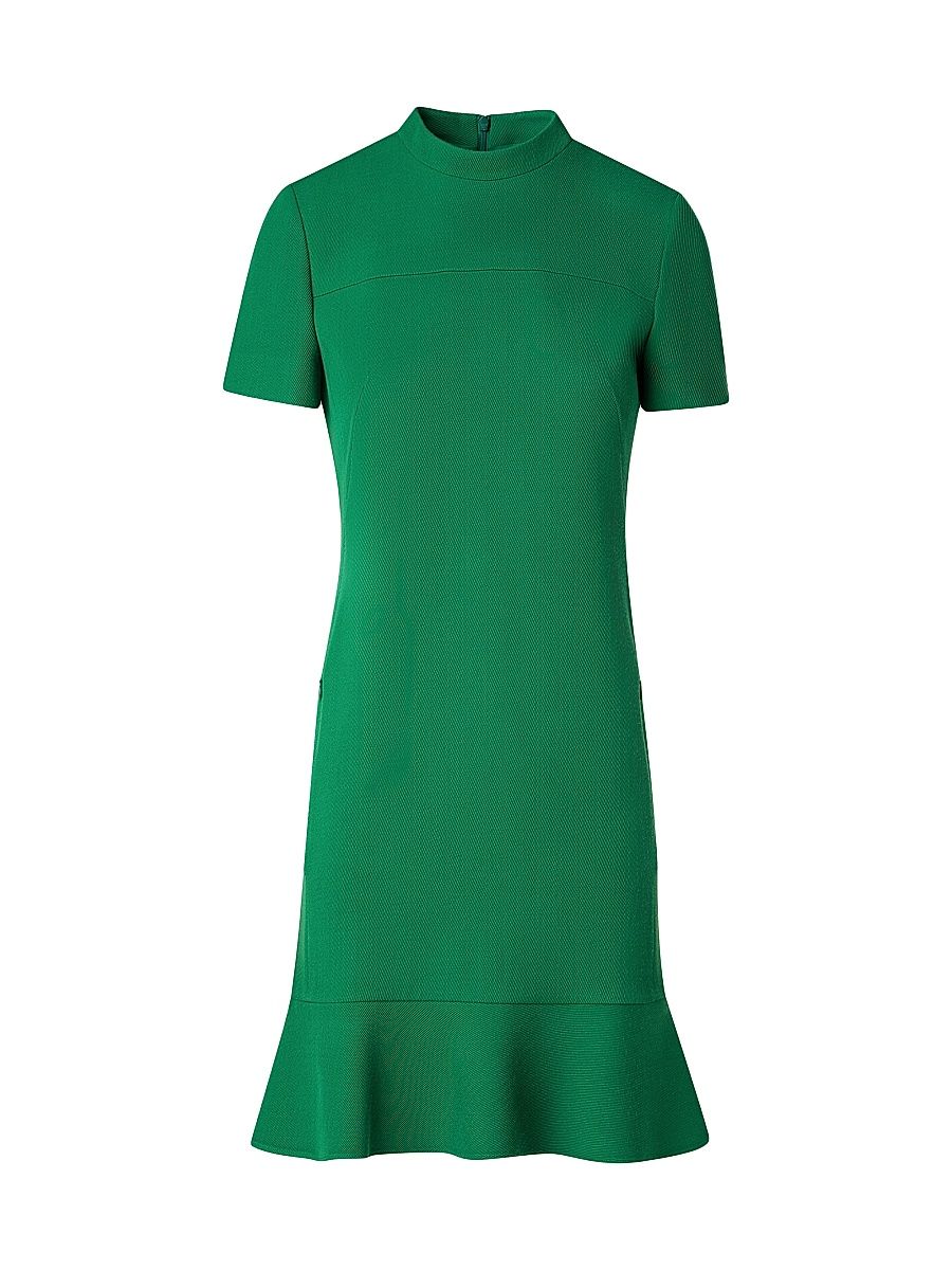 Women's Wool Tricotine Ruffled-Hem Dress - Sea Green - Size 14