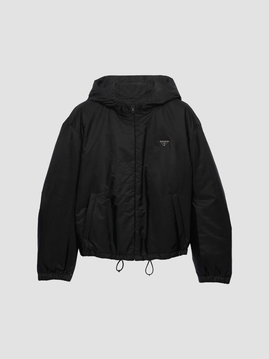 Prada Women's Hooded Lightweight Nylon Blouson Jacket - Black - Size 10
