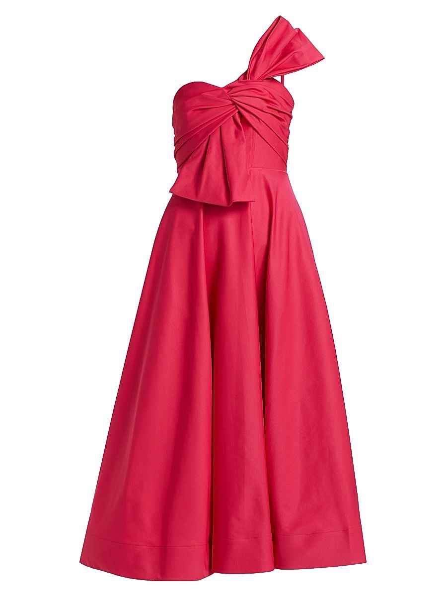 Women's Sylvie Faille Bow Sateen One-Shoulder Midi-Dress - Azalea Pink - Size XL