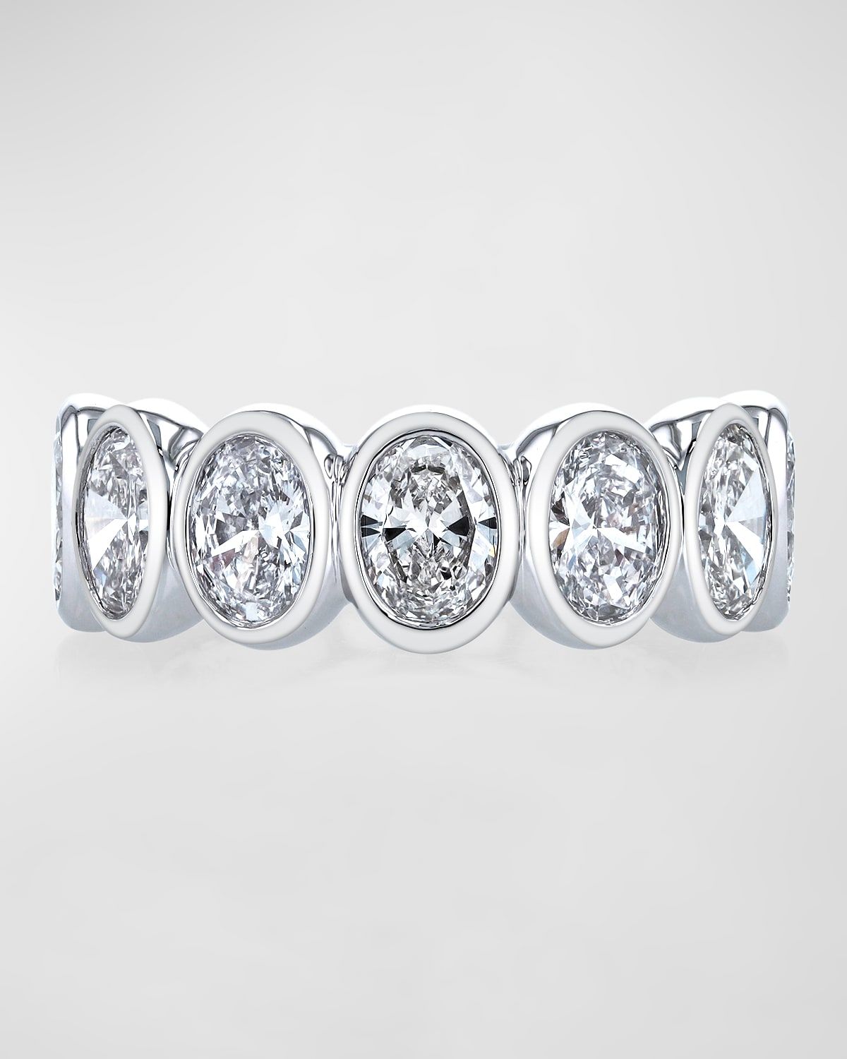Platinum 7 Stone Band with Bezel Set Oval Cut Diamonds, 1.40ct