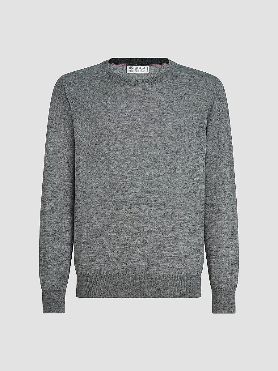 Brunello Cucinelli Men's Cashmere and Silk Lightweight Sweater - Dark Grey - Size 34