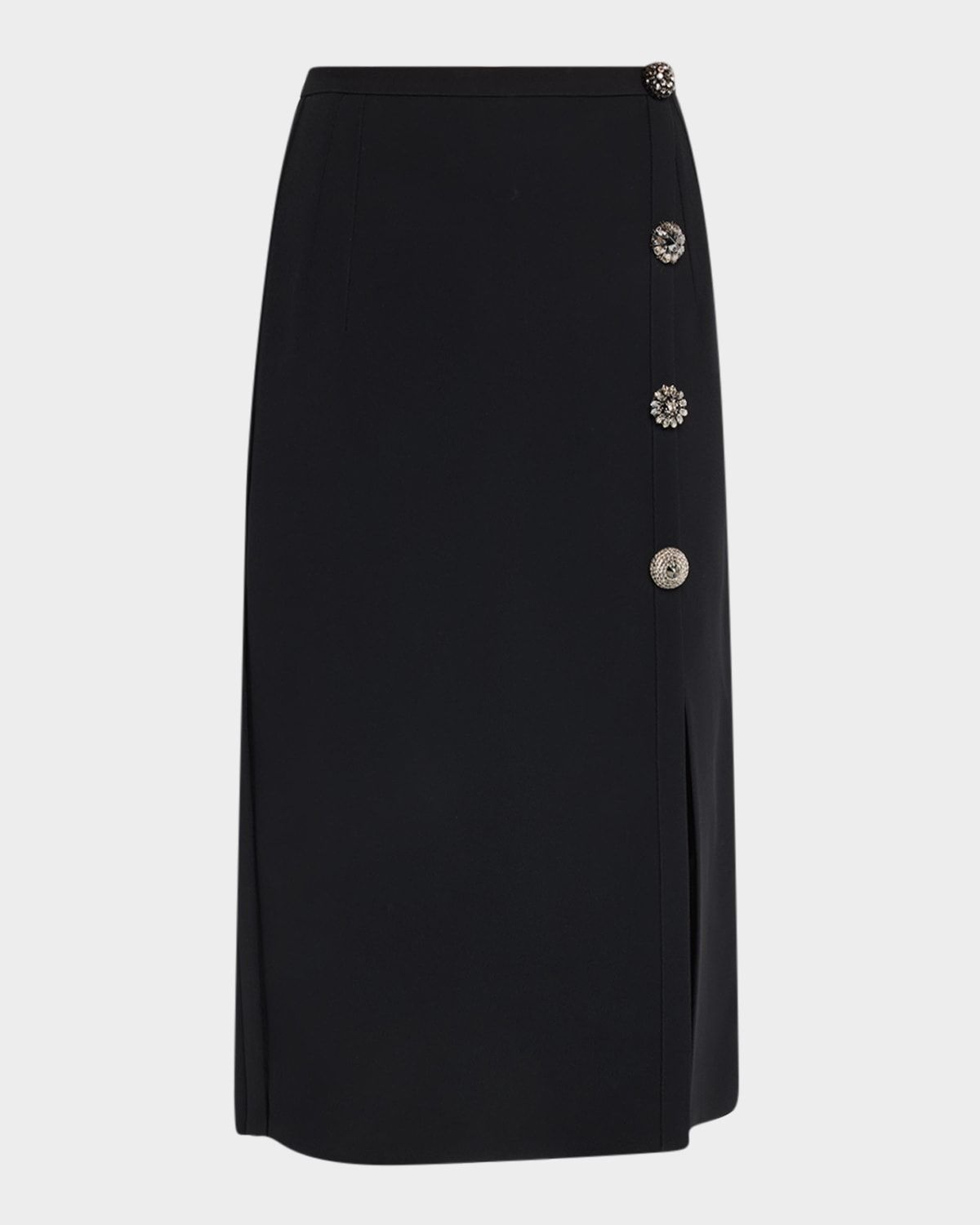 Crystal Button Wrap Pencil Skirt