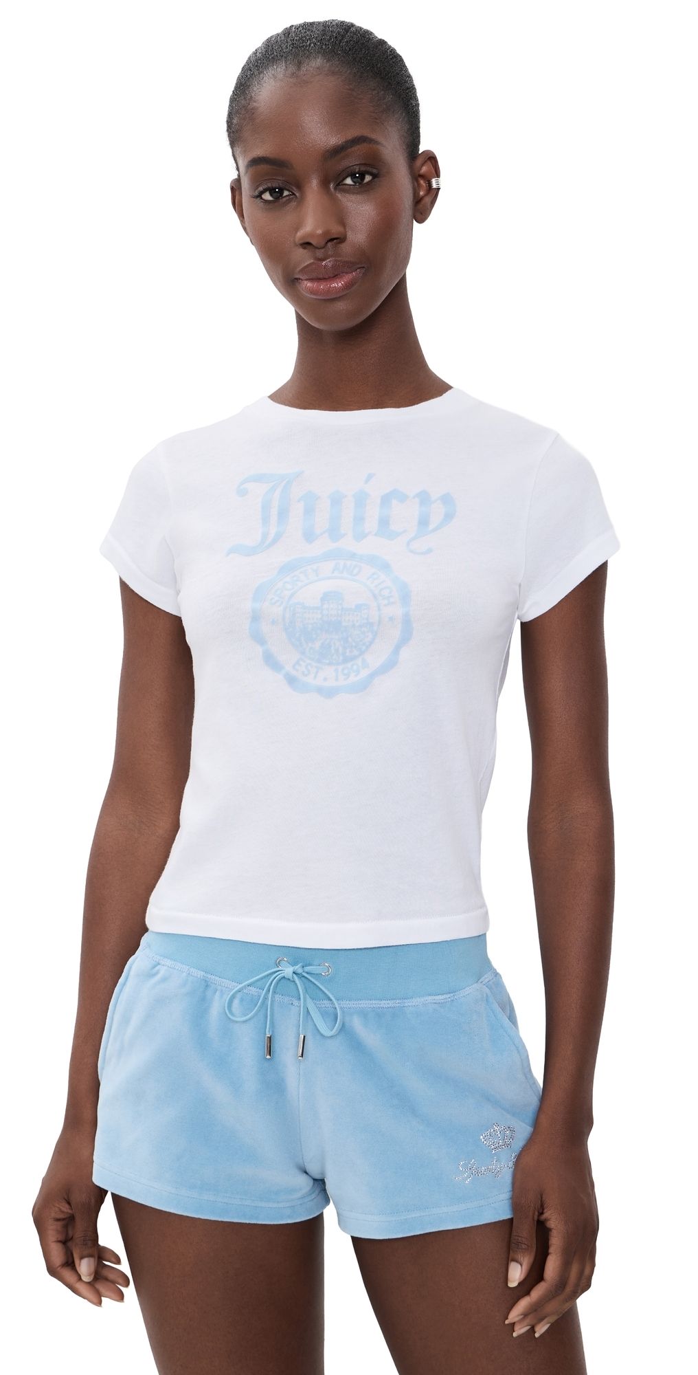 Sporty & Rich Juicy Emblem Essentials Tee White/Sky Blue M