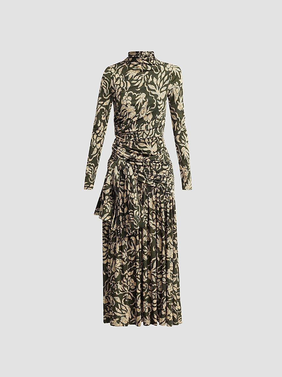 Women's Katy Draped Jersey Maxi Dress - Khaki Floral - Size XL