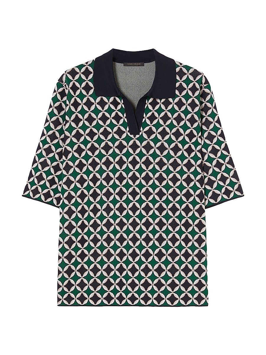 Women's Jacquard Polo Style Jumper - Midnightblue Jacquard Rings - Size XL