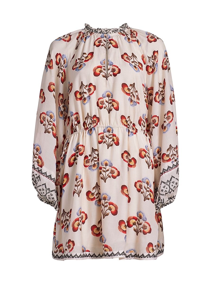 Women's Caballito Vito Floral Long-Sleeve Minidress - Ecru - Size XS