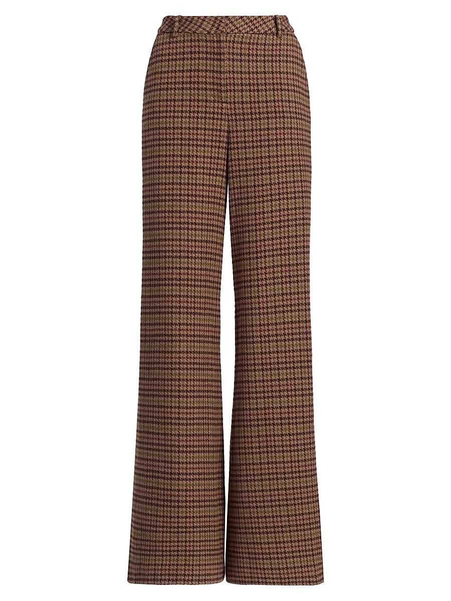 Women's Pilar Houndstooth Cotton Wide-Leg Pants - Dark Brown Multi Houndstooth - Size 14