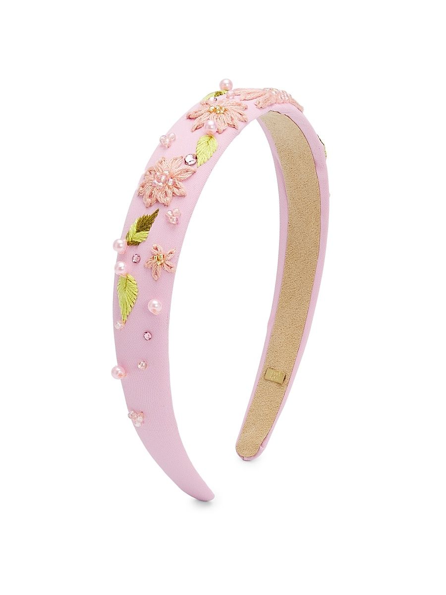 Girl's Floral Embroidered Embellished Headband - Light Pink