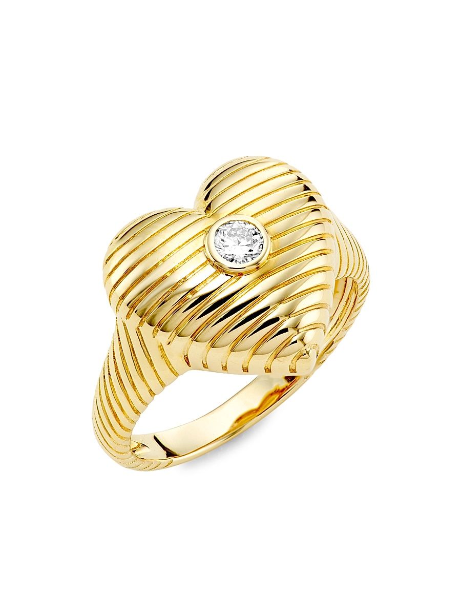 Women's 14K Yellow Gold & 0.13 TCW Diamond Heart Ring - Yellow Gold - Size 7