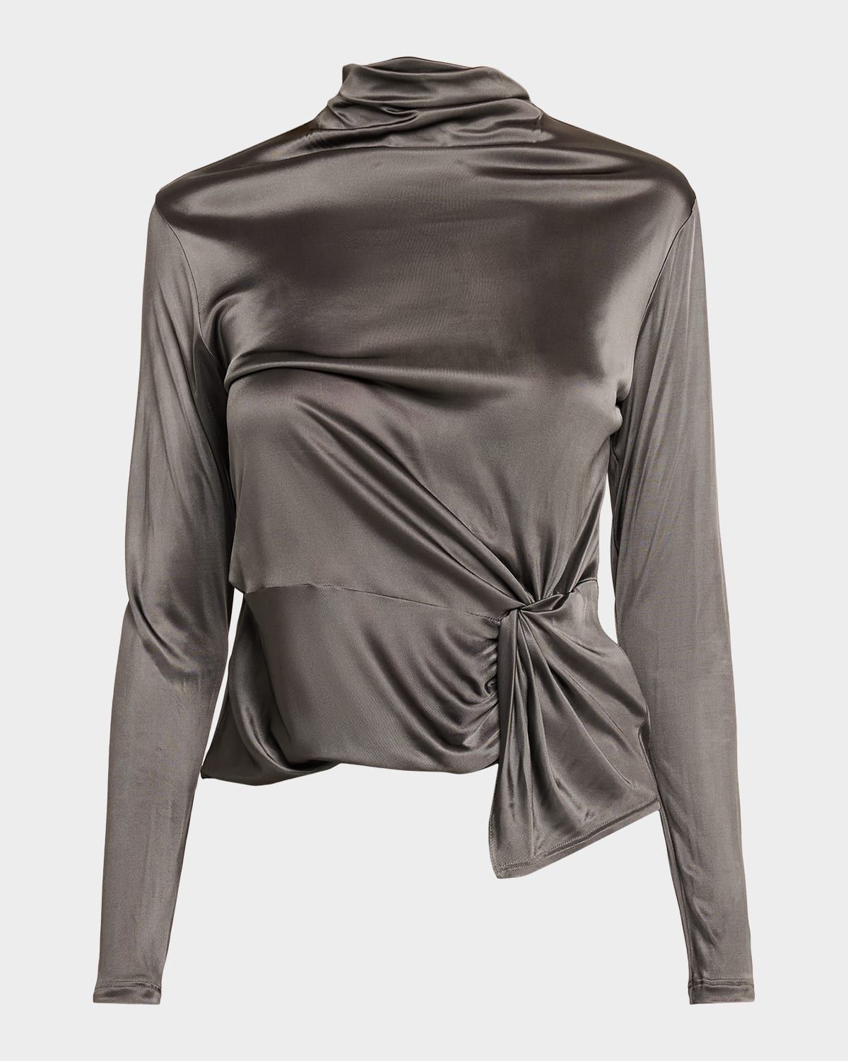 Asymmetric Draped Shiny Viscose Top