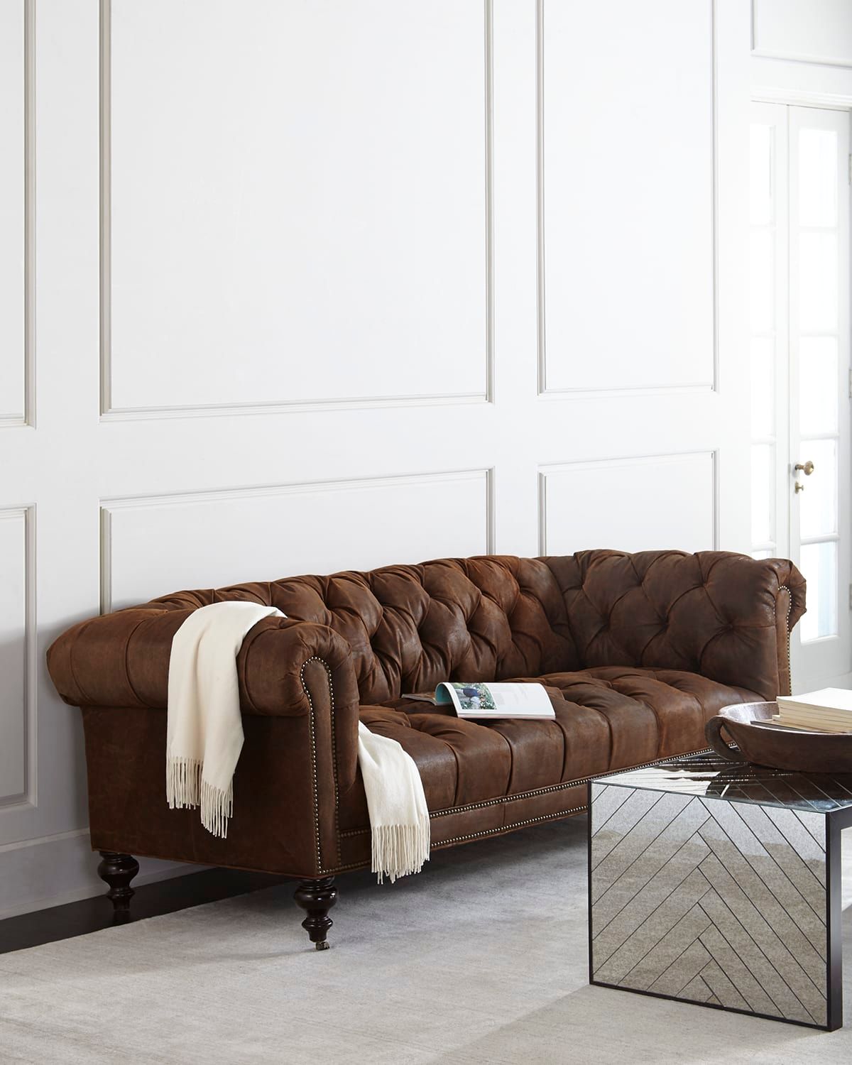 Morgan Rustic-Suede Chesterfield Sofa 86"