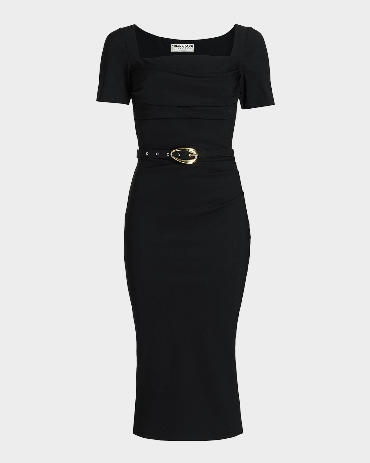Bahir Belted Square-Neck Midi Sheath Dress