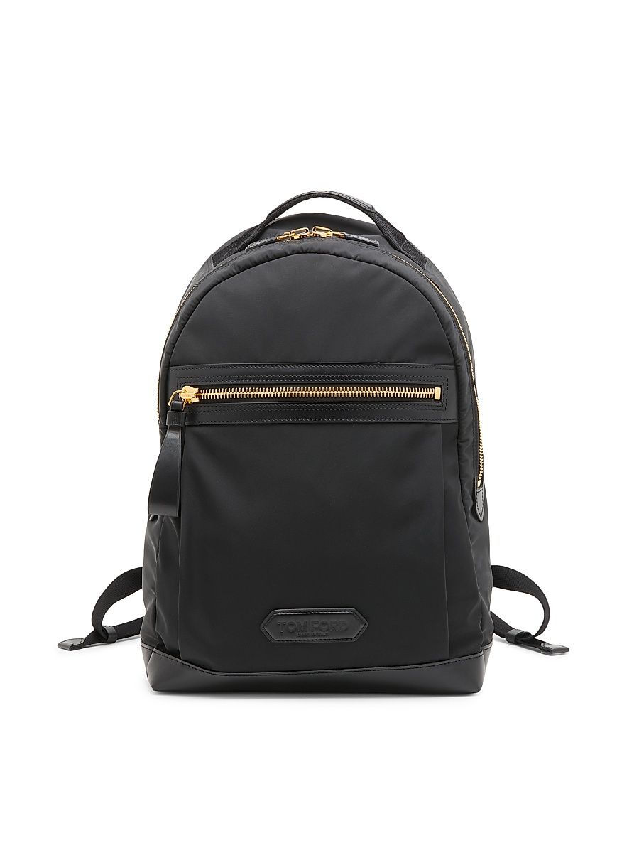 Men's Nylon & Leather Backpack - Black