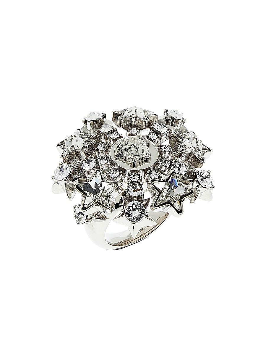 Women's Goldtone Or Silvertone & Glass Crystal Ring - Palladium Crystal - Size 7