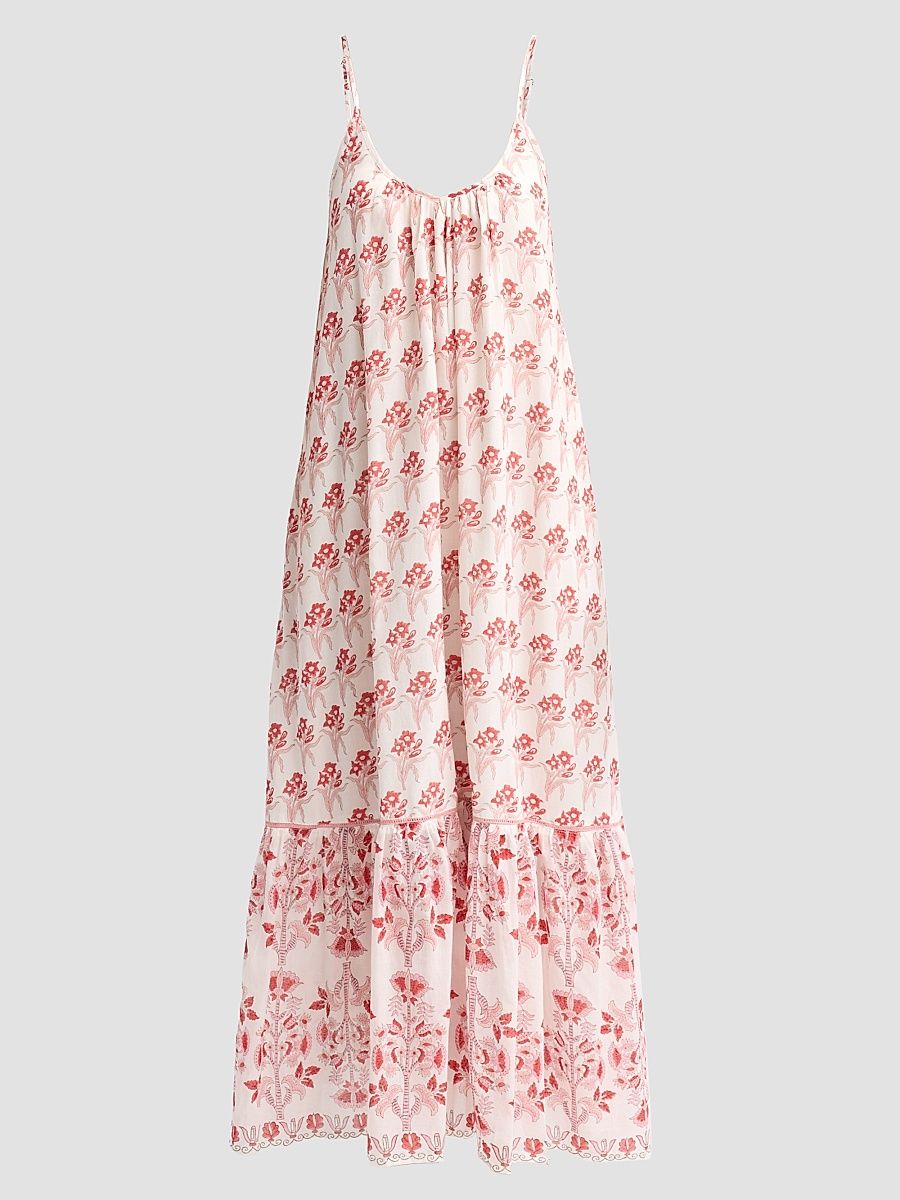 Women's Samoa Floral Cotton Maxi Dress - Red Leilani - Size XL