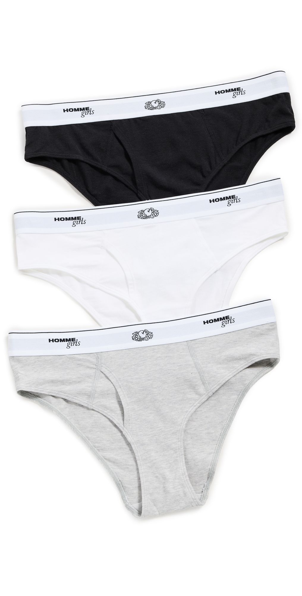 HOMMEGIRLS Homme Girls x Fruit of The Loom Bikini Briefs 3 Pack Black/Heather Grey/White XL