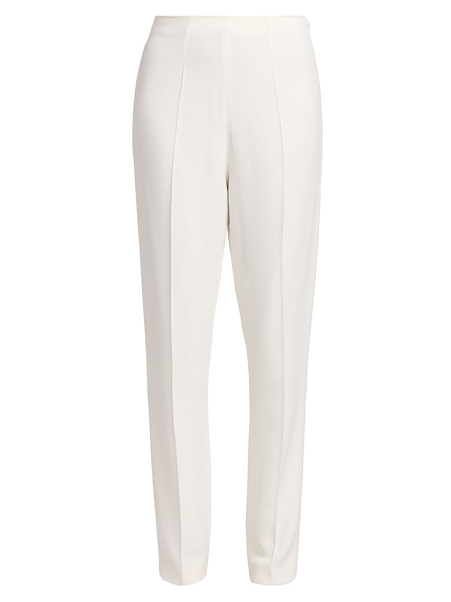 Women's Stretch Crepe Slim-Fit Trousers - White - Size 12