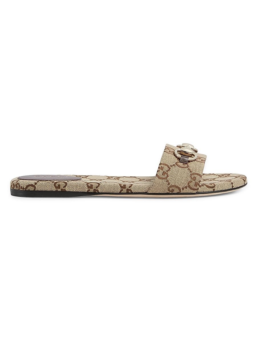 Women's GG Canvas Siaga Slide Sandals - Beige - Size 10.5
