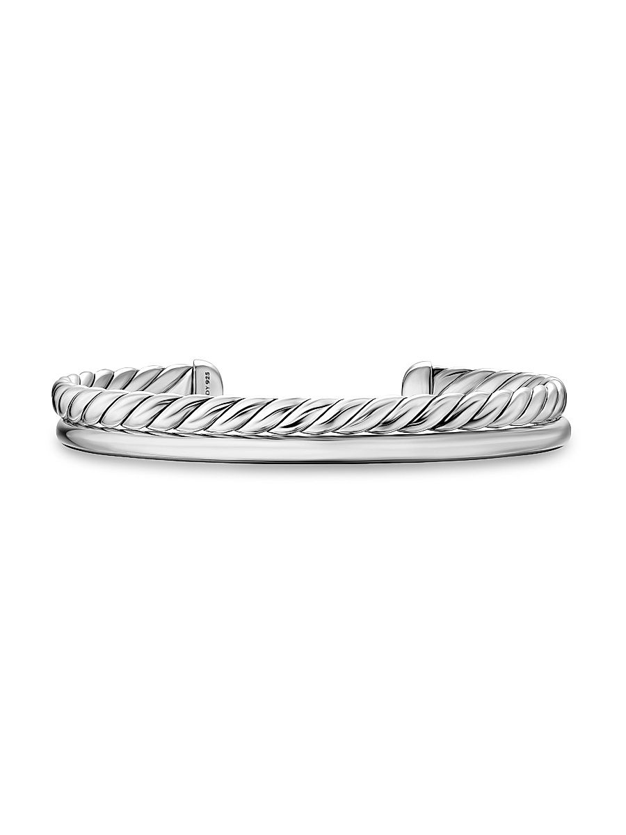 Women's DY Mercer Two Row Cuff Bracelet in Sterling Silver, 8MM - Silver - Size Medium