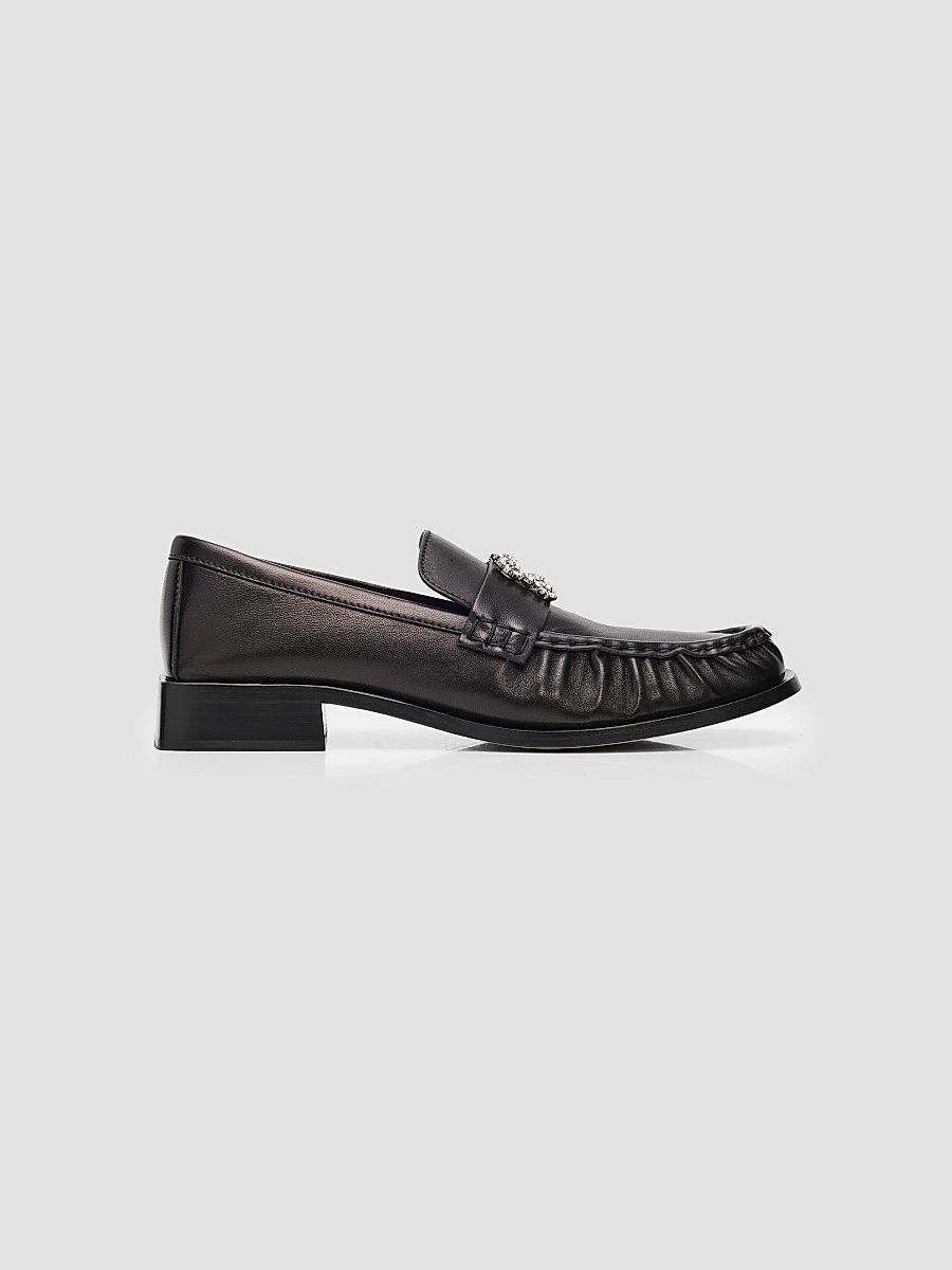 Women's Embellished Buckle 25MM Leather Loafers - Nero - Size 9.5