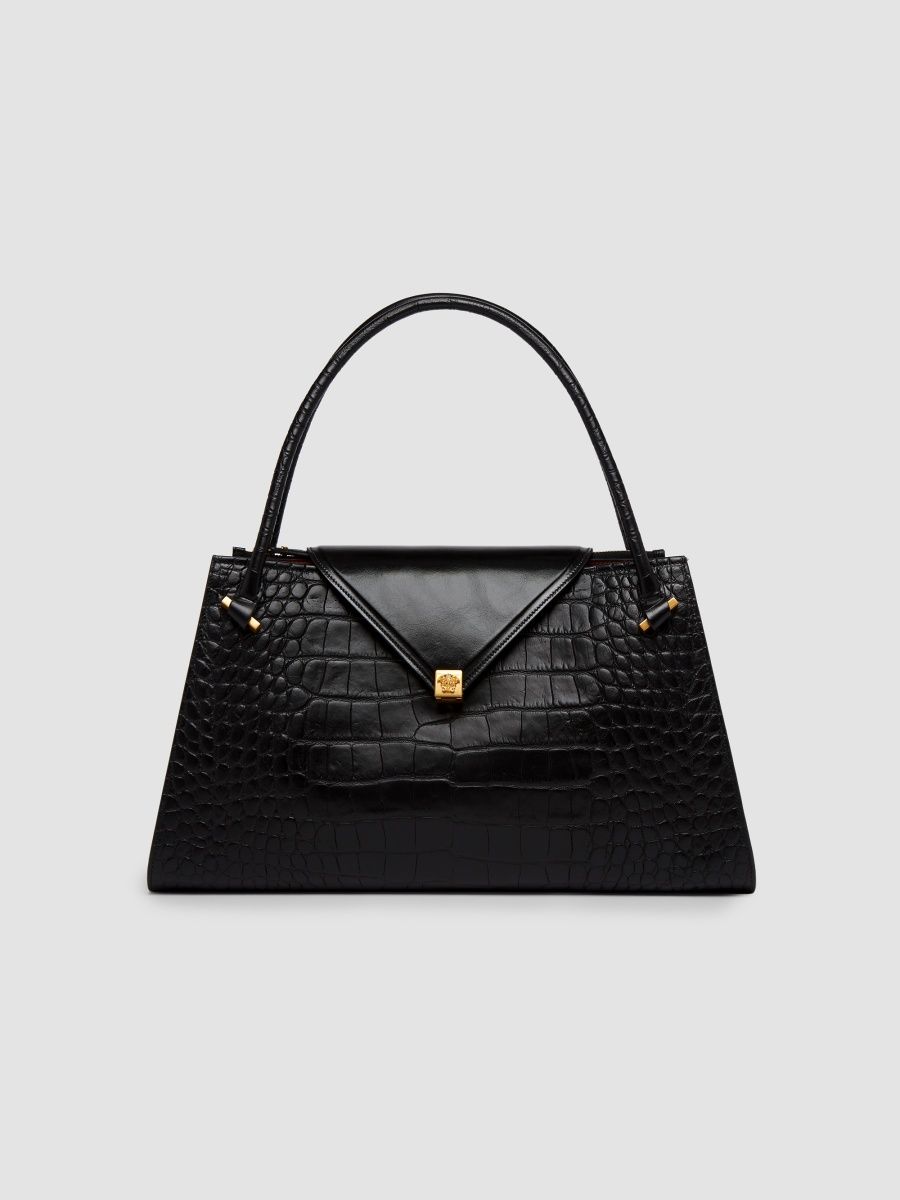Versace Women's Severine Large Leather Top Handle Bag - Black Vibrated Gold