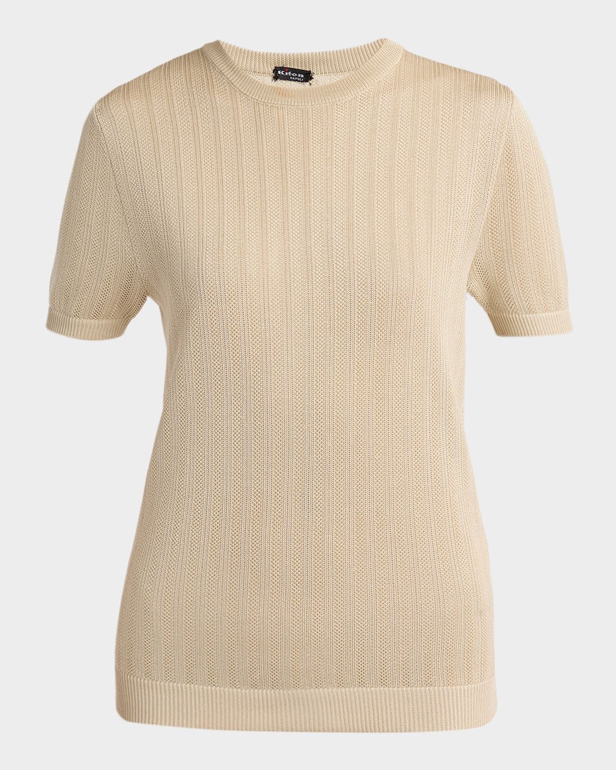 Pointelle Silk Knit Short-Sleeve T-Shirt