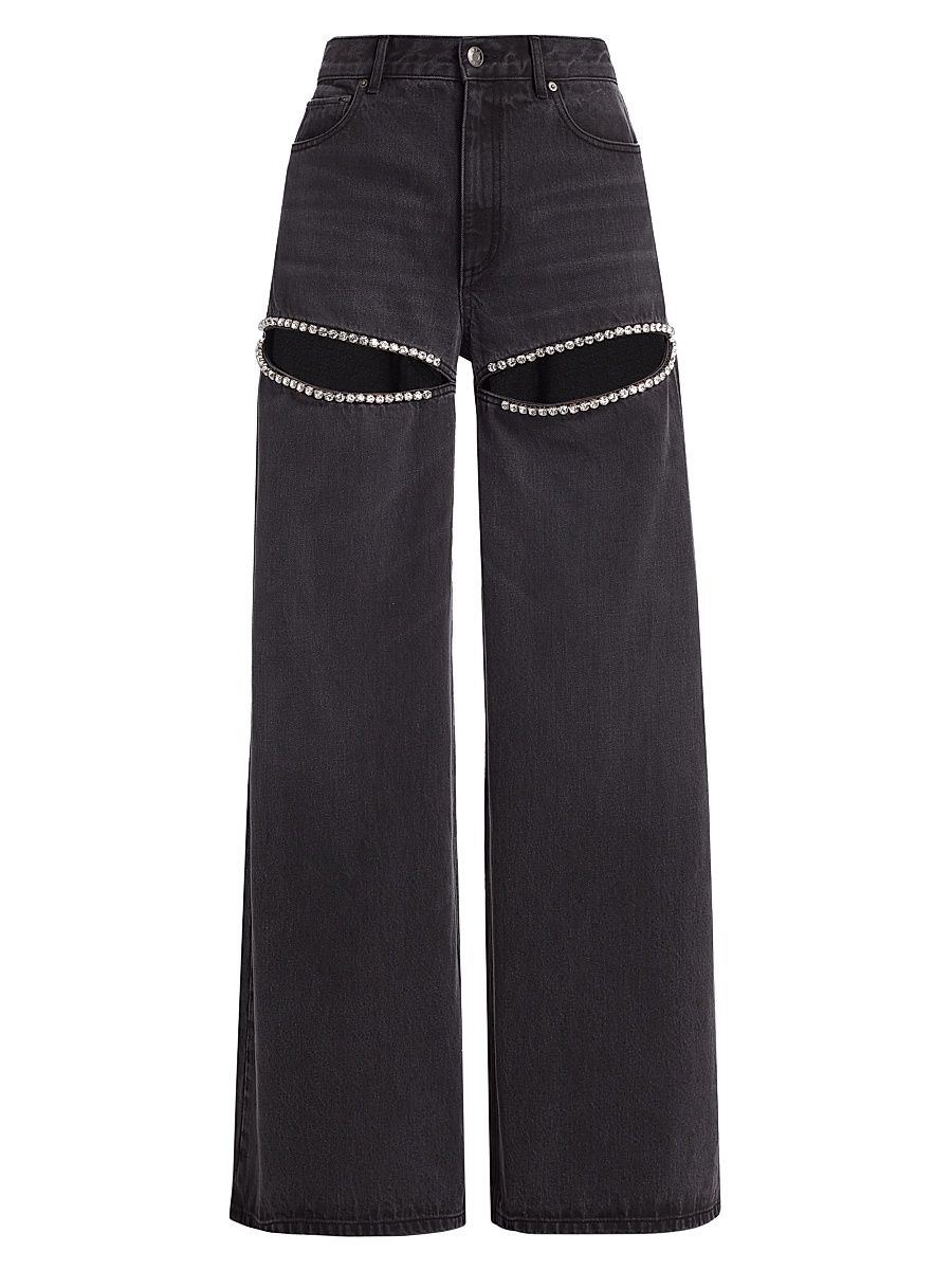 Women's Crystal Slide Wide-Leg Jeans - Black - Size 29