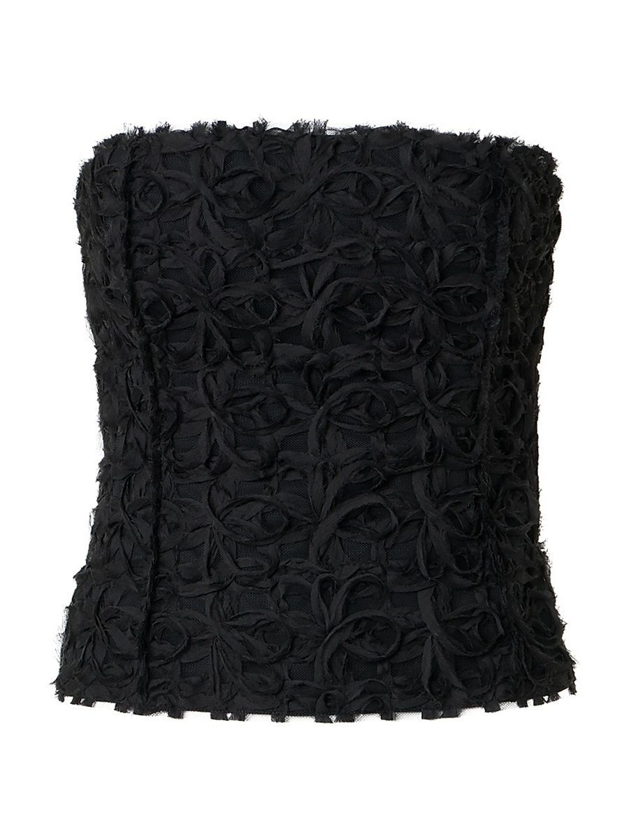 Women's Embroidered Tulle Strapless Bustier Top - Black - Size 14