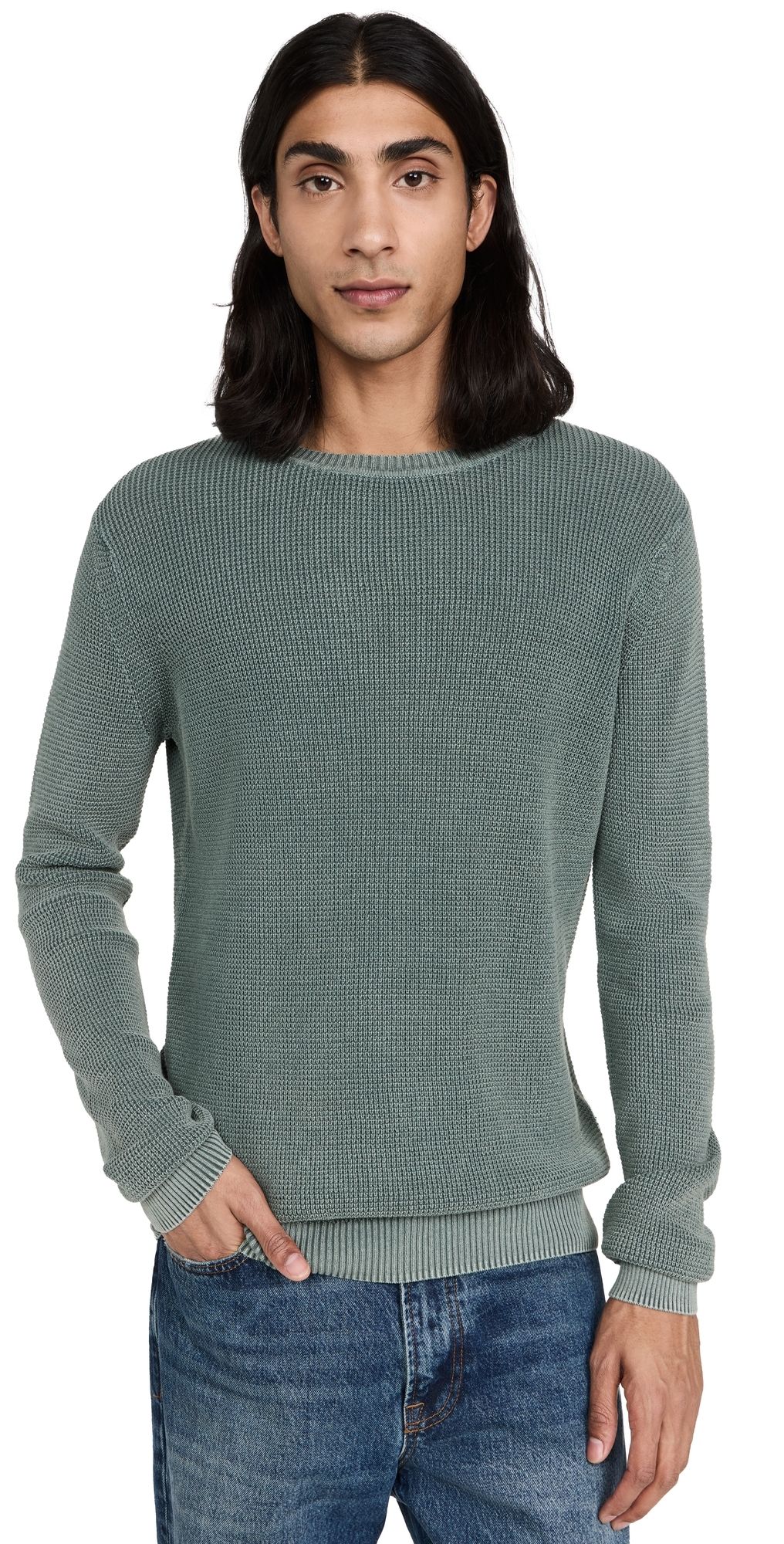 Faherty Sunwashed Crew Neck Sweater Mountain Olive S