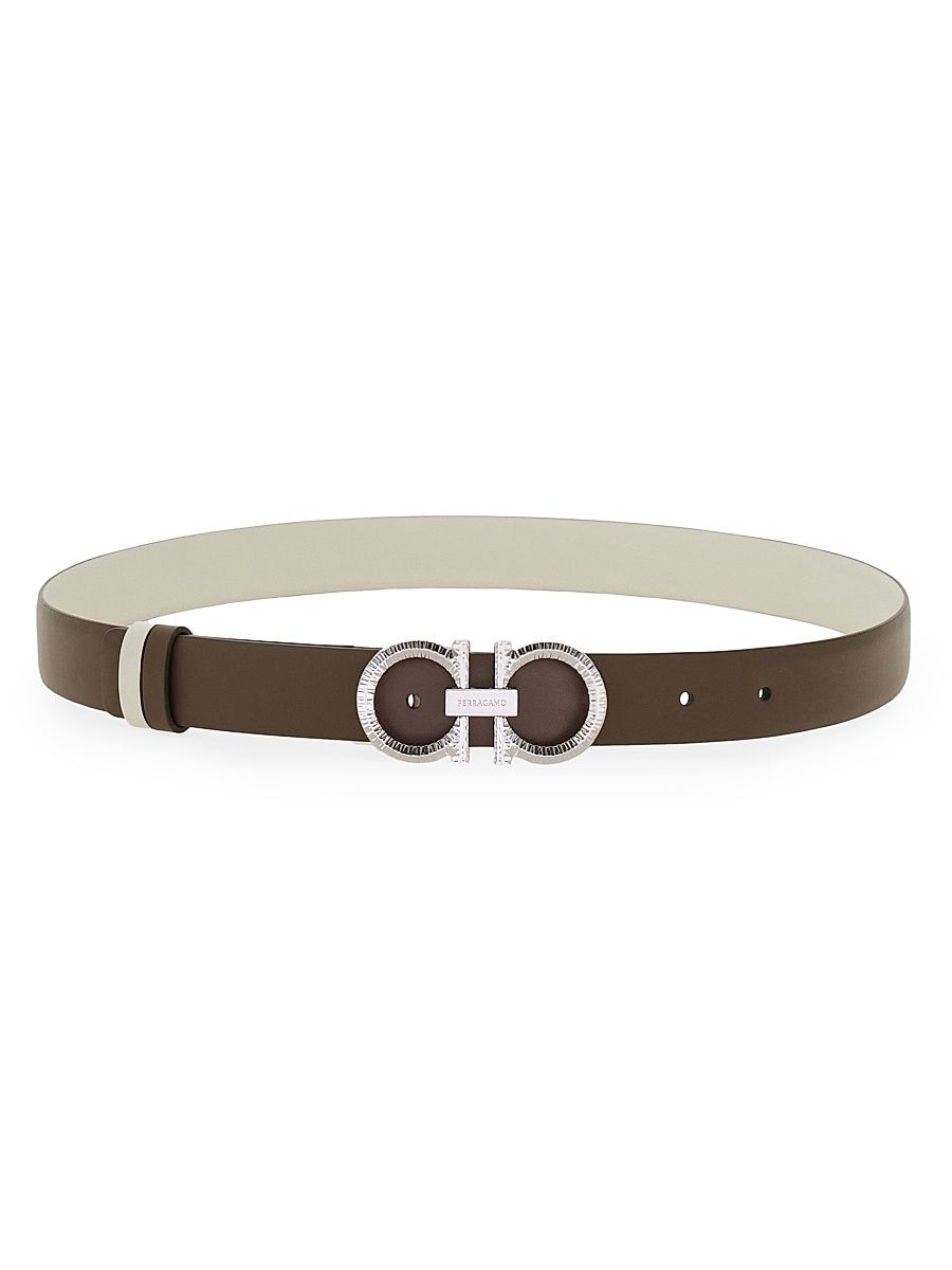 Women's Gancini Reversible Leather Belt - Coco Brown White