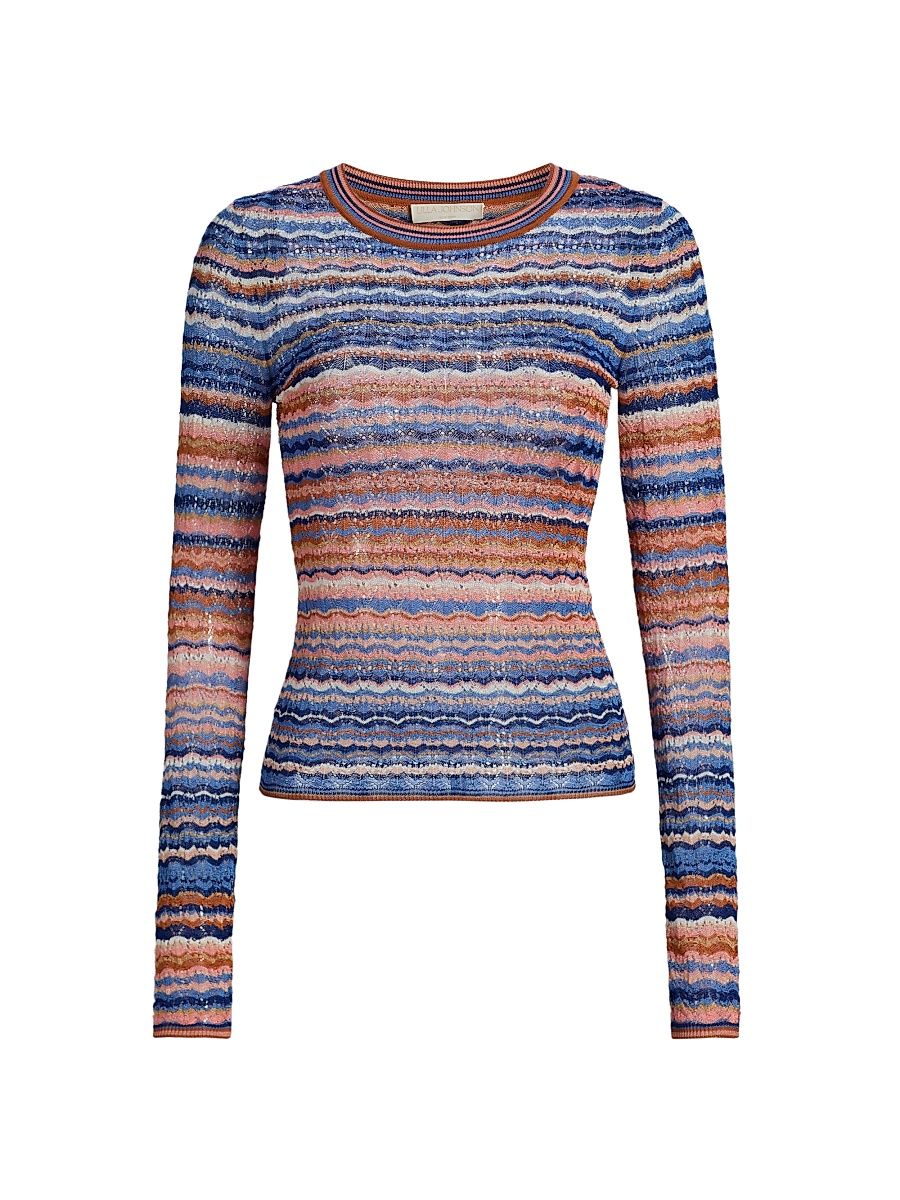 Women's Lunaire Striped Open-Knit Top - Sunset - Size XL