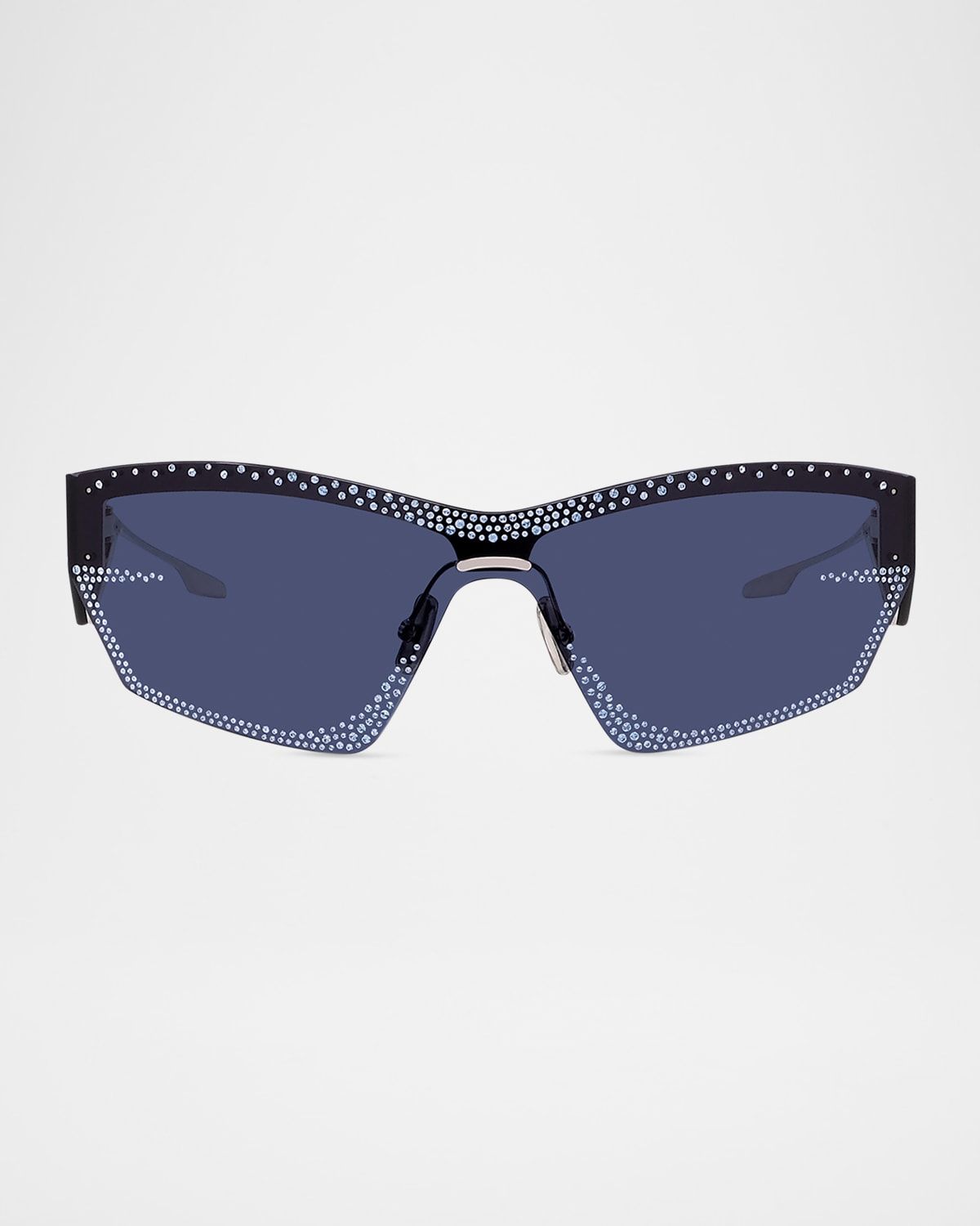 Strass Semi-Rimless Metal Square Shield Sunglasses