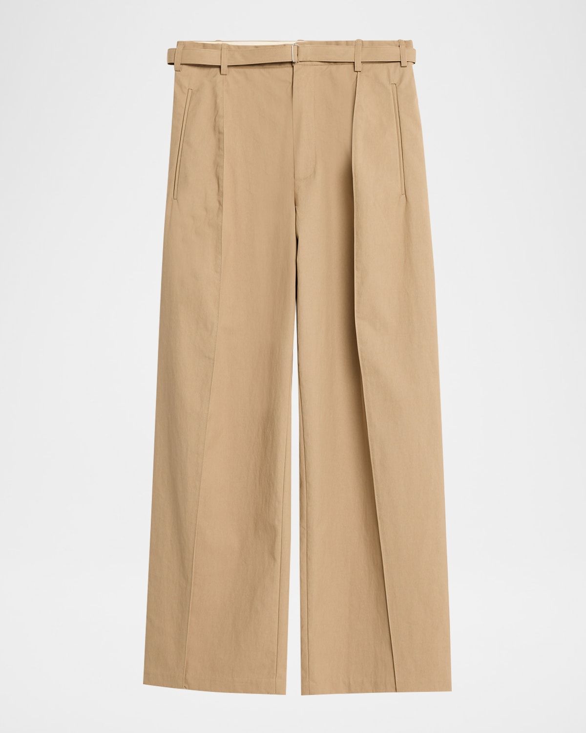 Drop-Waist Cotton Twill Straight-Leg Pants With Belt