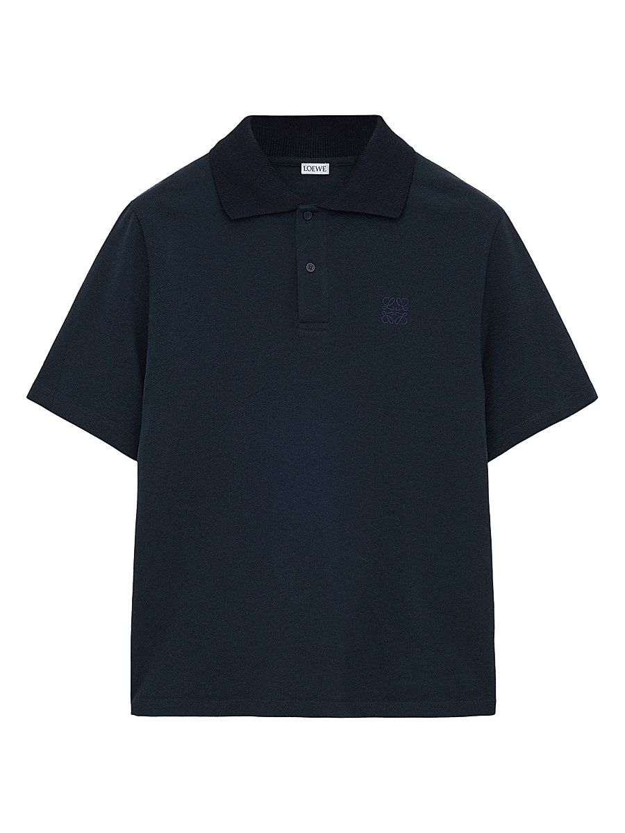 Men's Cotton-Blend Polo Shirt - Navy Blue - Size Small