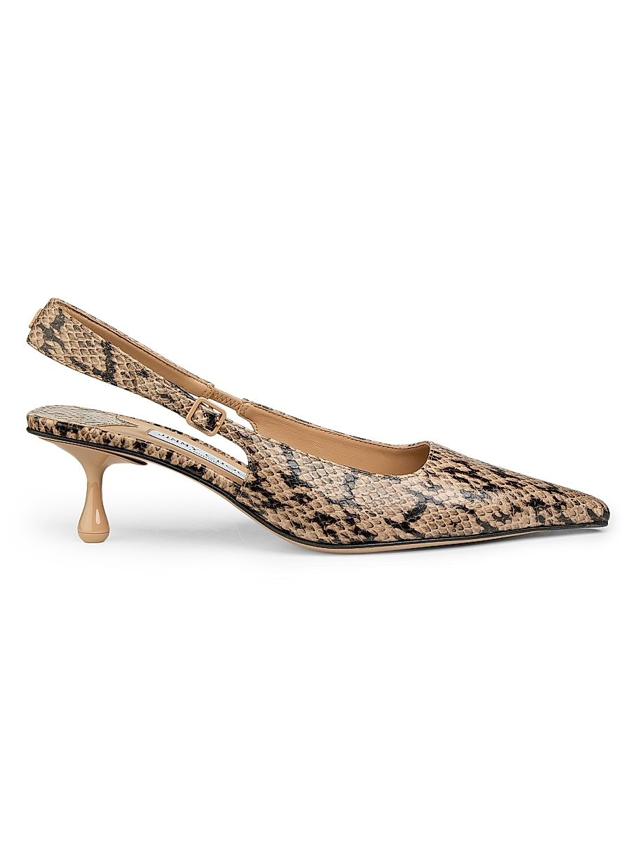 Women's Amel 50MM Snakeskin-Print Leather Slingback Pumps - Chai - Size 11.5