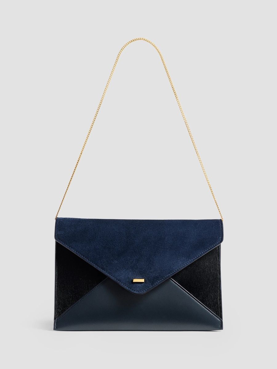 Khaite Women's Grace Leather, Suede & Calf-Hair Envelope Clutch - Navy