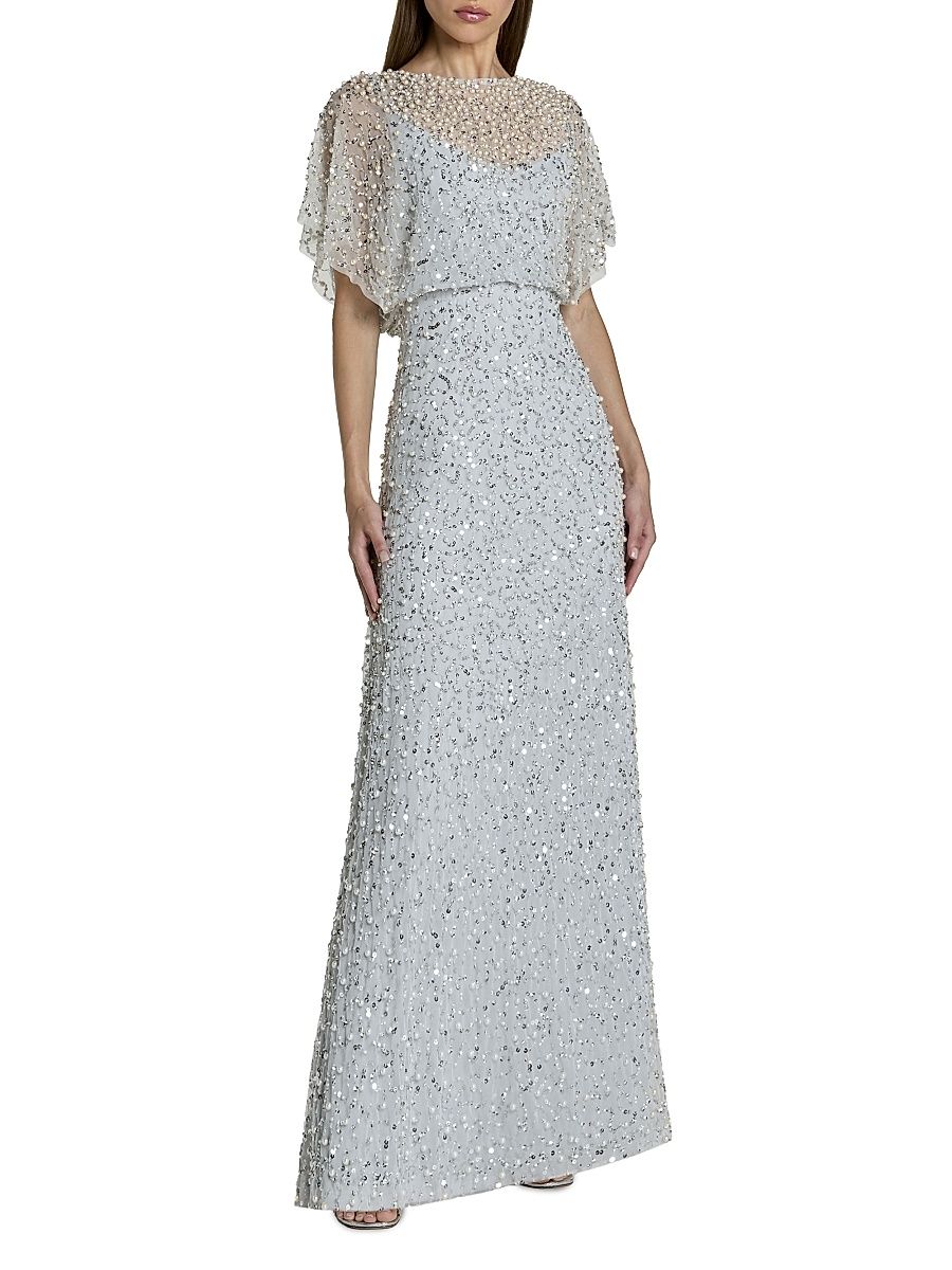 Women's Beaded Sequin Shawl Gown - Powder Blue - Size 20