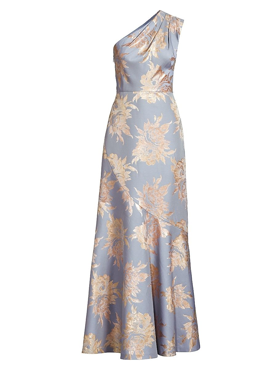 Women's Gianella One-Shoulder Jacquard Gown - Blue Bird - Size 16