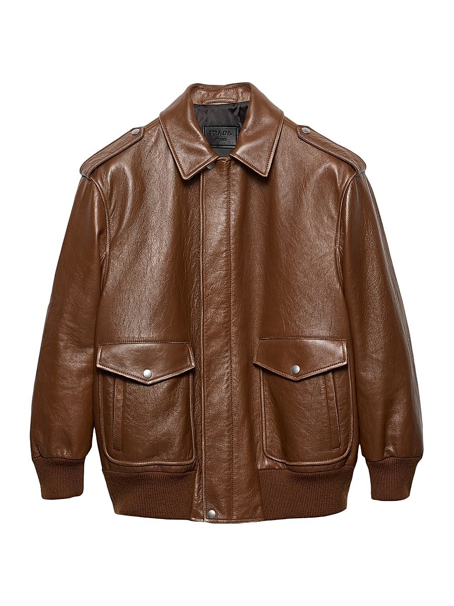 Women's Nappa Leather Bomber Jacket - Brown - Size 4