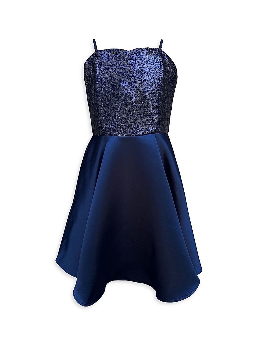 Girl's Sequin & Satin Dress - Navy - Size 16