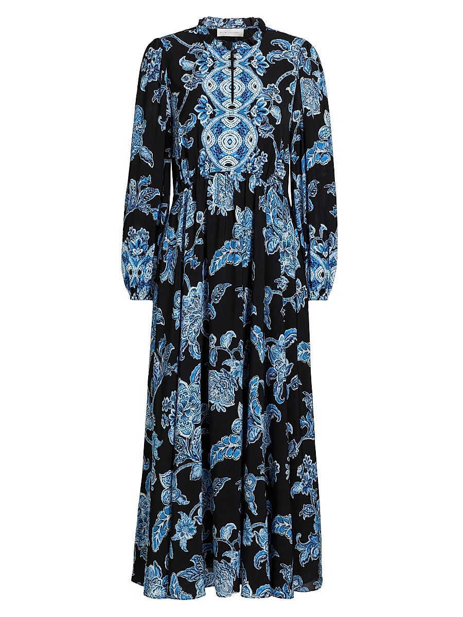 Women's Floral Pleated Maxi Dress - Estate Garden Noir Ground - Size 10