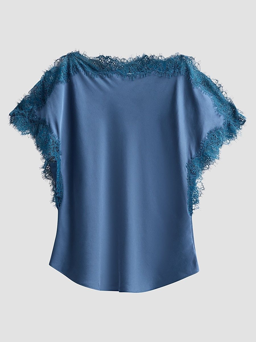 Women's Luna Lace-Trim Satin Top - Ash Blue - Size 0