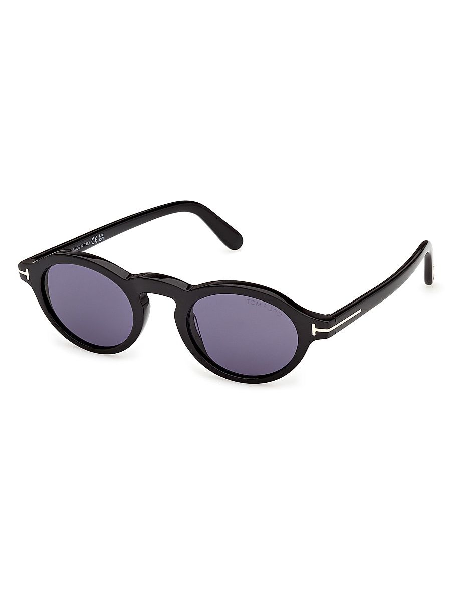 Men's Aristotele 02 48MM Round Sunglasses - Black Blue