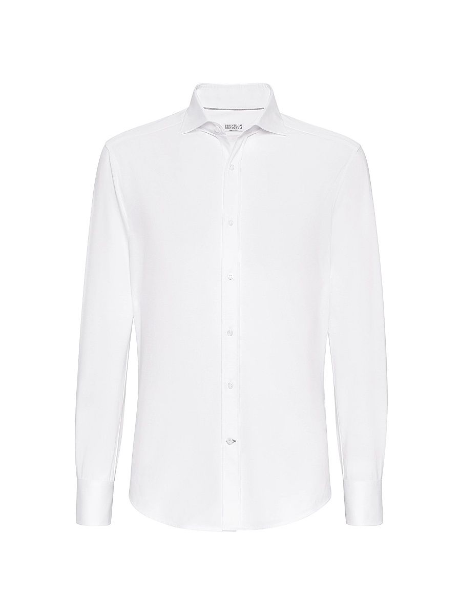 Men's Cotton Piqué Basic Fit Shirt with Spread Collar - White - Size XL