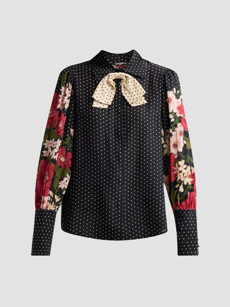 Ungaro Women's Aviva Floral Polka Dot Silk Blouse - Black Multi - Size XL