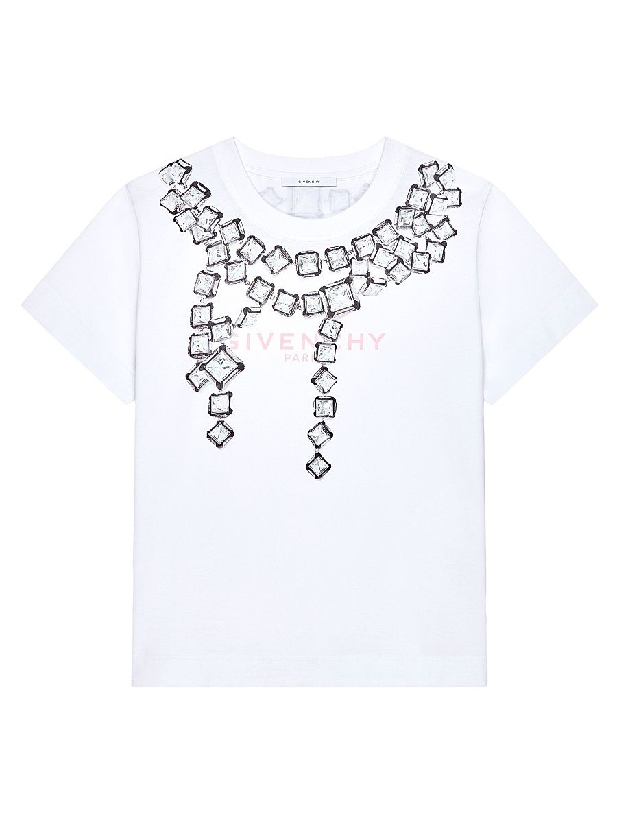 Women's T-Shirt in Cotton with Deconstructed Crystals print - White - Size Large